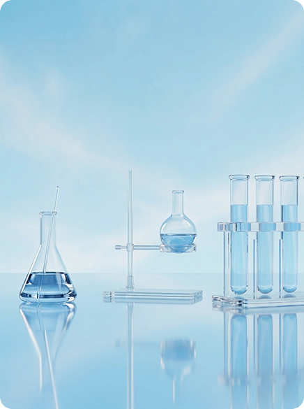 Life sciences laboratory glassware rendered in glass