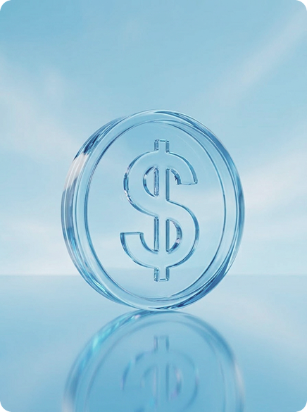 Dollar coin rendered in glass